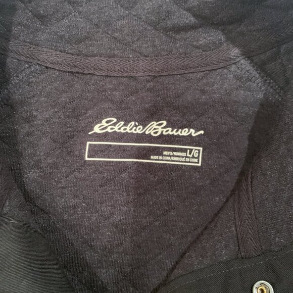 Eddie Bauer Sweater Henley Men's Large Diamond Black Pullover - Picture 6 of 9